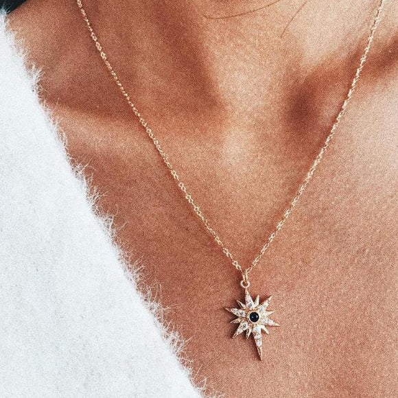 Sun Pendants Charming Crystal Choker Necklace Gold Long Chain