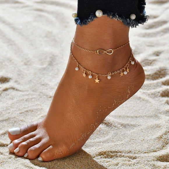 Star infinity Ankle Bracelet for Women Pearl Anklet Beach Jewelry