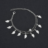 Double Chain Leaves Ankle Bracelet Anklet Summer Beach Accessories