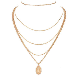 Multilayered Necklace Gold Color Statue Pendants Charming Chains