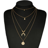 Multilayer Round Sequins Fashion Gold Crystal Choker Charm Necklace