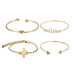 Set Crystal Bangle for Women Triangle Knot Charming Gold Bracelet