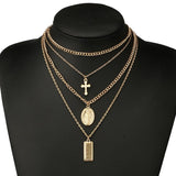 Religious Vintage Gold Chain Multilayered Necklaces Cross Chain Necklace