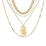 Multilayer Pineapple Design Necklace Gold Chain Long Necklace