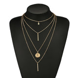 Round Pentagram Layered Necklace Gold Chain Alloy Chokers Necklace