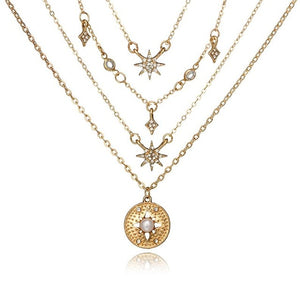 Star Pearl Rhinestone Pendant Chokers Necklaces Multilayered Charm Necklace