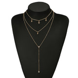 Multilayered Necklace Gold Color Crystal Star Pendants Charming Chains