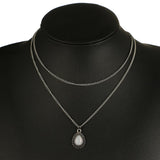 Multilayer Stone Water Drop Necklace Vintage Silver Chain Necklaces