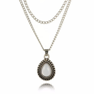 Multilayer Stone Water Drop Necklace Vintage Silver Chain Necklaces