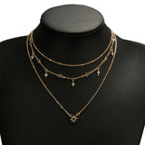 Star Crystal Pendant Necklaces Multilayer Gold Alloy Choker Necklace