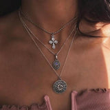 Multi-Layered Cross Moon Necklace Silver Chain Chokers Necklaces Round