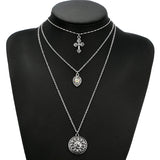 Multi-Layered Cross Moon Necklace Silver Chain Chokers Necklaces Round