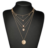 Gold Color Chain Necklace Geometric Crystal Round Layered Necklace