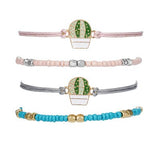 Cute Pink Blue Beaded Colorful Rope Cactus multi layered Bracelet Set Adjustable